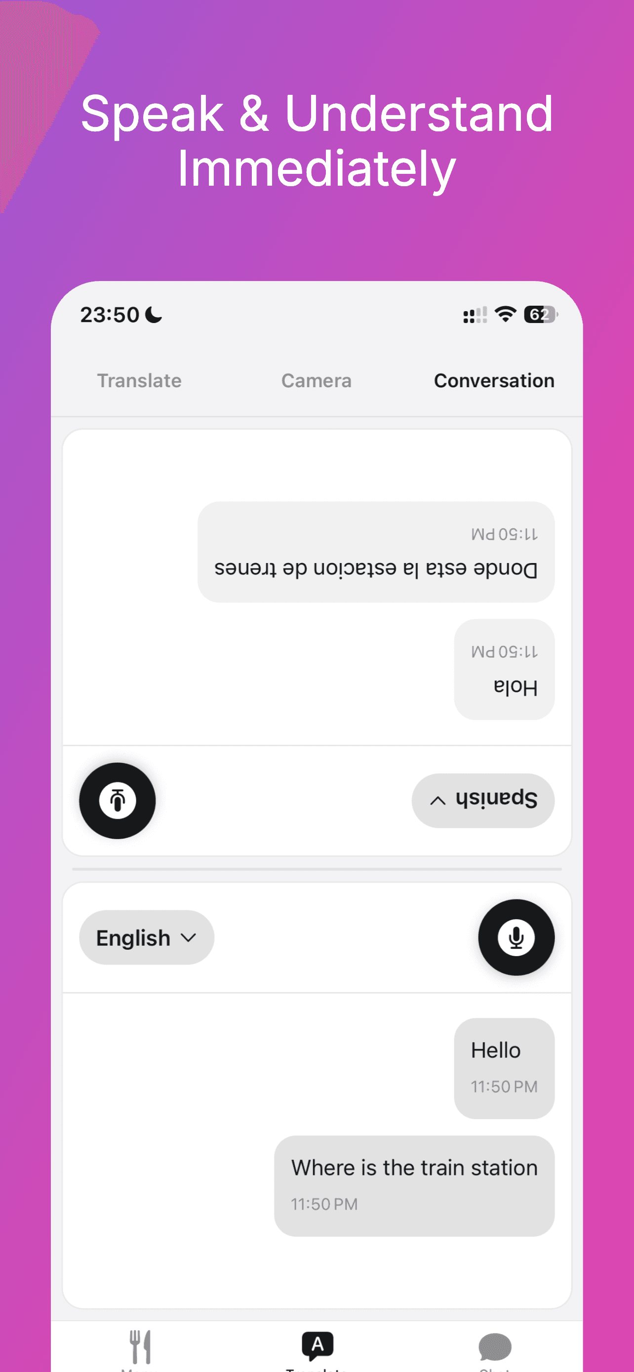 OfflineGPT camera translation — point camera at menu or sign for instant offline translation